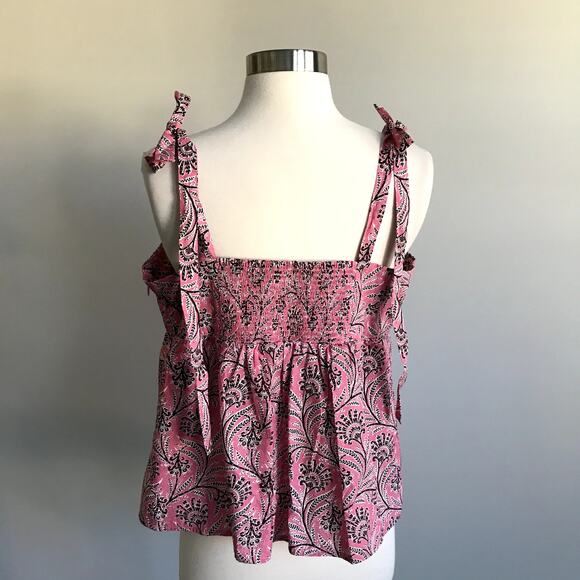 J.Crew Collection Shoulder Tie Empire Blouse Ratti Coral Vines Print Pink XL NWT - Picture 5 of 11